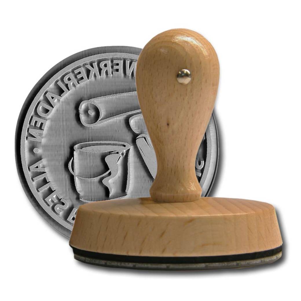Runder Holzstempel mit einem Durchmesser von 80 mm. Runder Holzstempel mit einem Durchmesser von 80 mm.